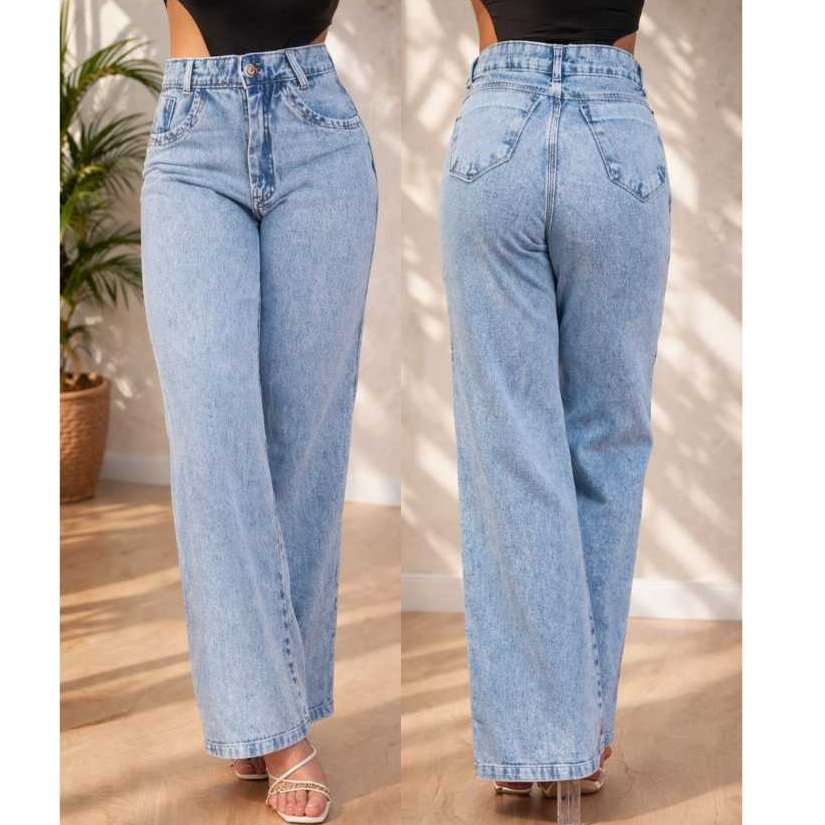 Calça Wide Leg Feminina Cintura Alta