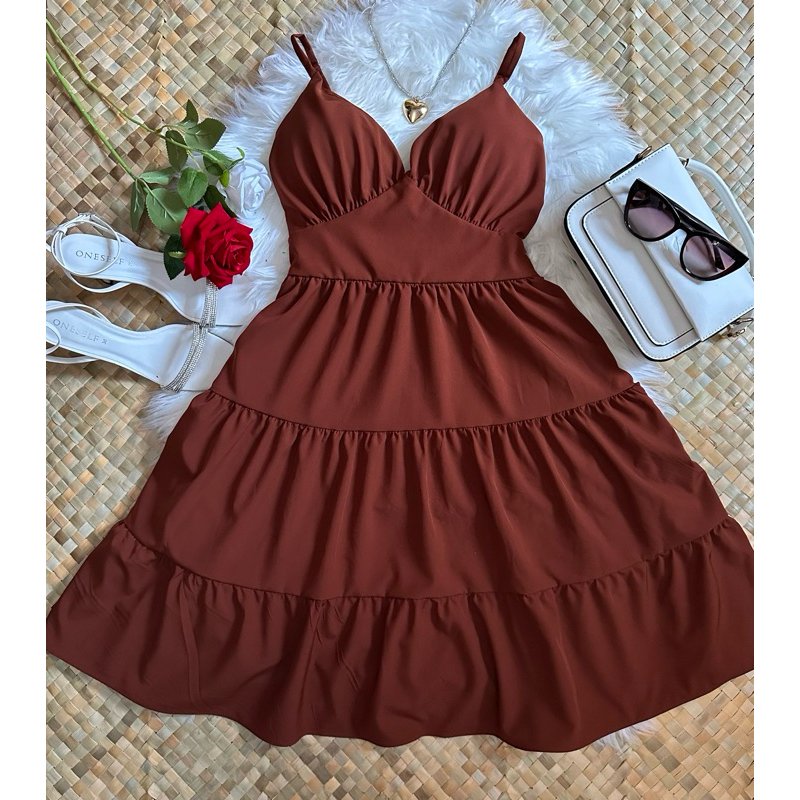 Vestido Curto Feminino de Alcinha Forrado com Bojo Não Amassa Verão Tamanho Único