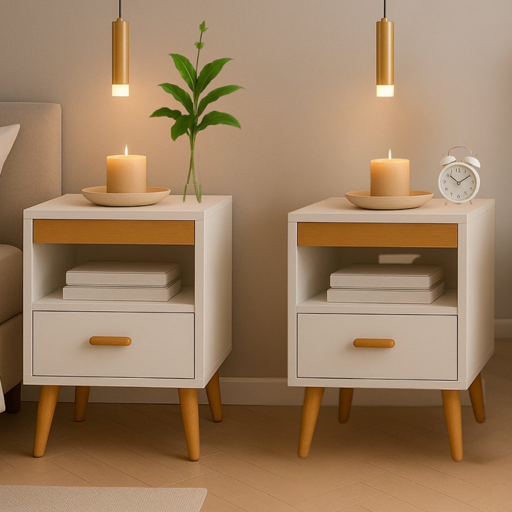Kit 2 Mesa De Cabeceira Para Quarto Retrô Com Gaveta E Com Pés Criado Mudo Mesinha de Canto de Cama