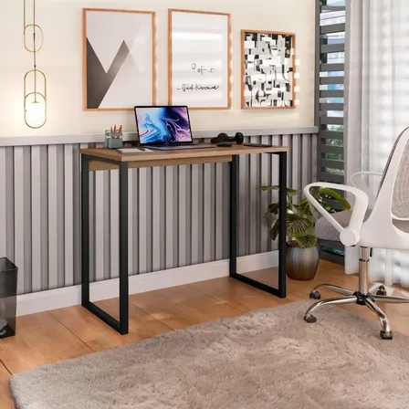 Escrivaninha Industrial Mesa Estudo Aparador Office Aço Mdf
