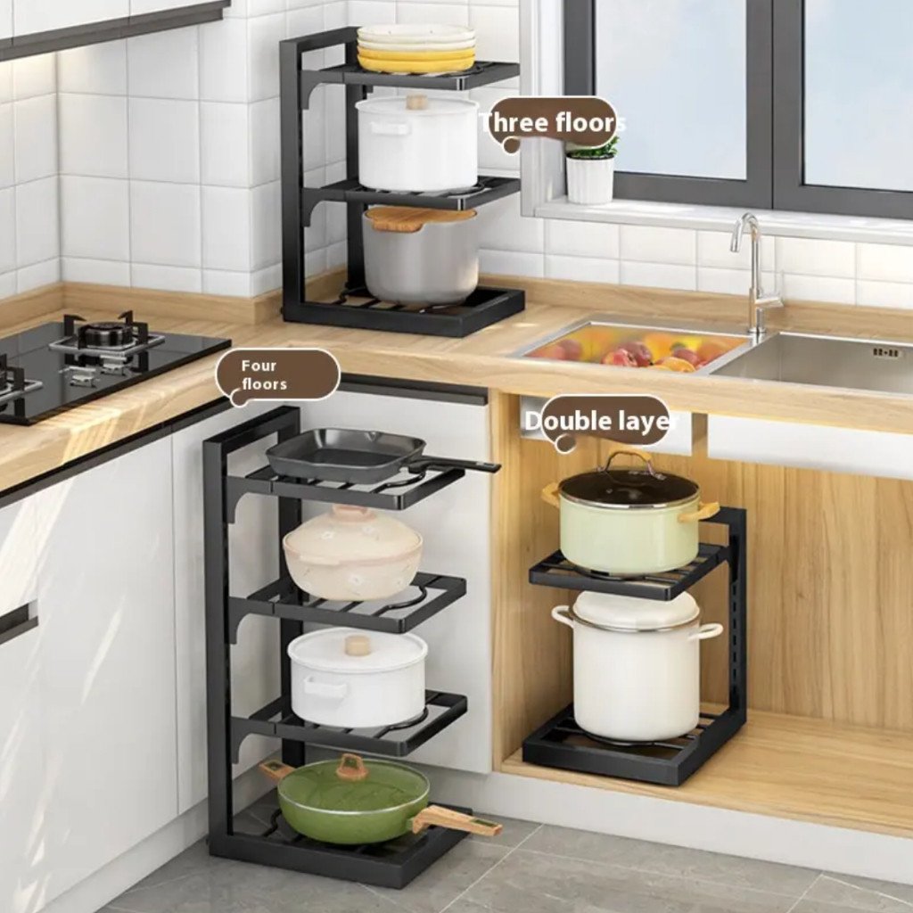 Organizador De Panelas Vertical 3 Andares E 4 Andares Cozinha Armário Rack Tampa Cozinha