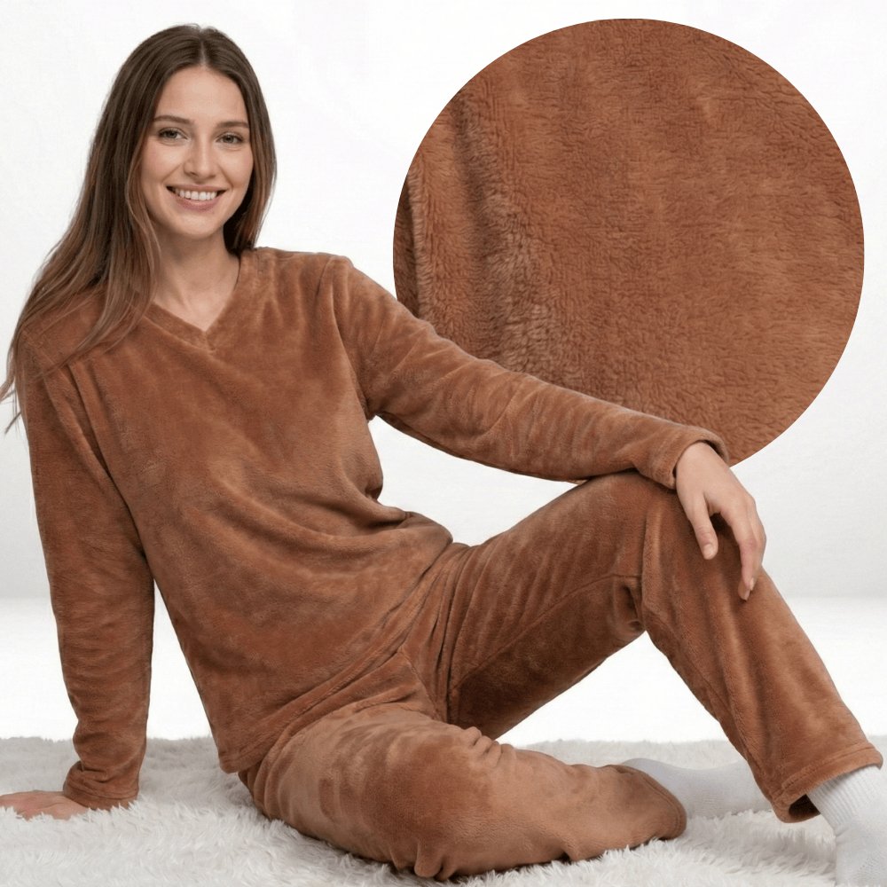 Pijama Feminino Soft Plush Quentinho Liso Gola V Inverno
