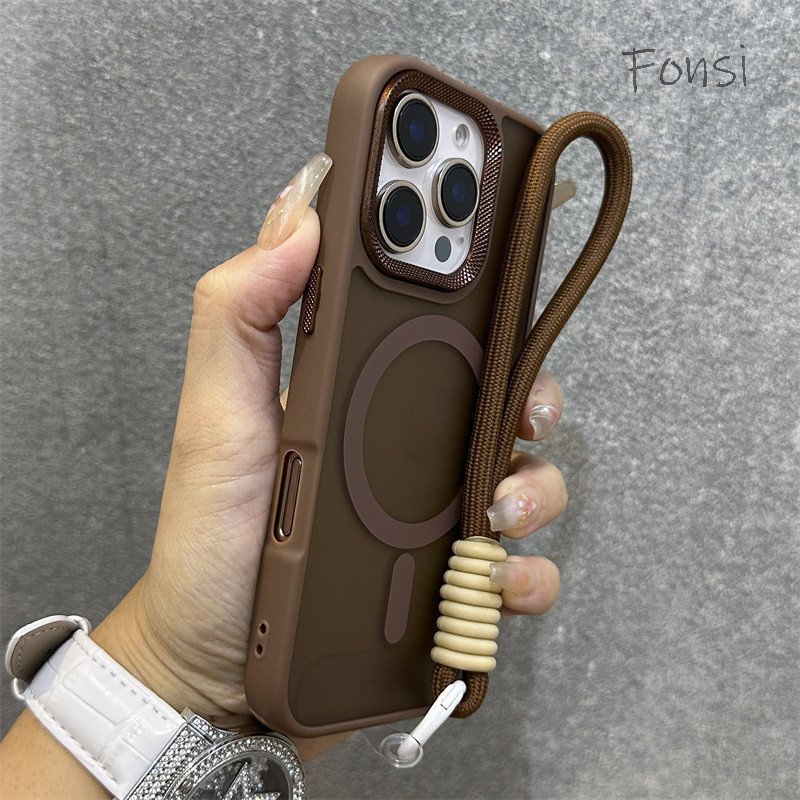 Capa De Telefone Magnética Fosca De Material Acrílico Com Cordão , Adequada Para IPhone 11 12 13 14 15 16 Pro Max Plus A