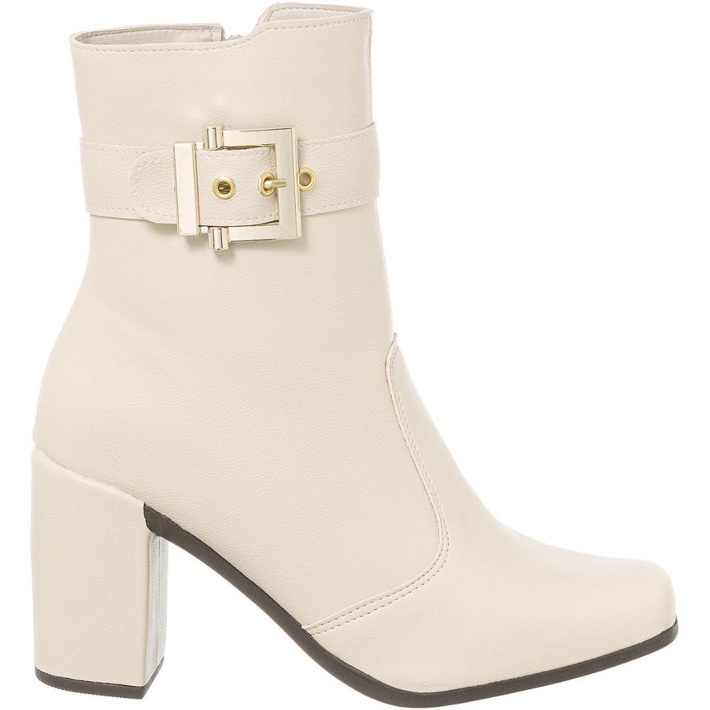 Bota Feminina Salto Alto Bloco Fivela Bico Quadrado Cano Curto Moda Confortável Original Sofiolí