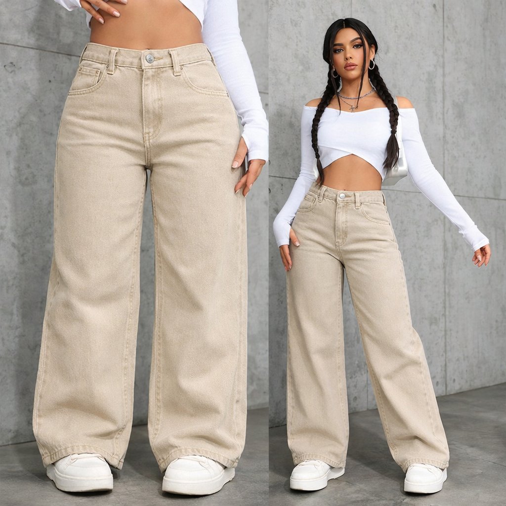 Calça Wide Leg Jeans Marmorizada Premium Levanta Bumbum Cintura Alta Perna Larga Calça Pantalona