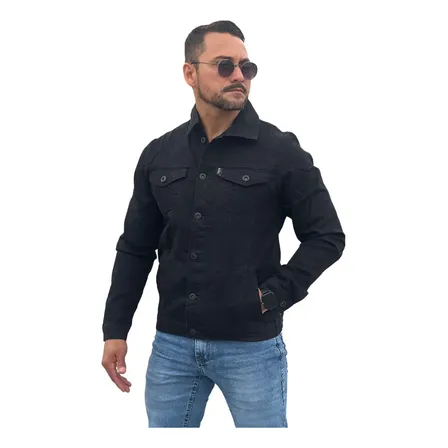 Jaqueta Jeans Masculina Sarja Bolsos Funcionais Resistente