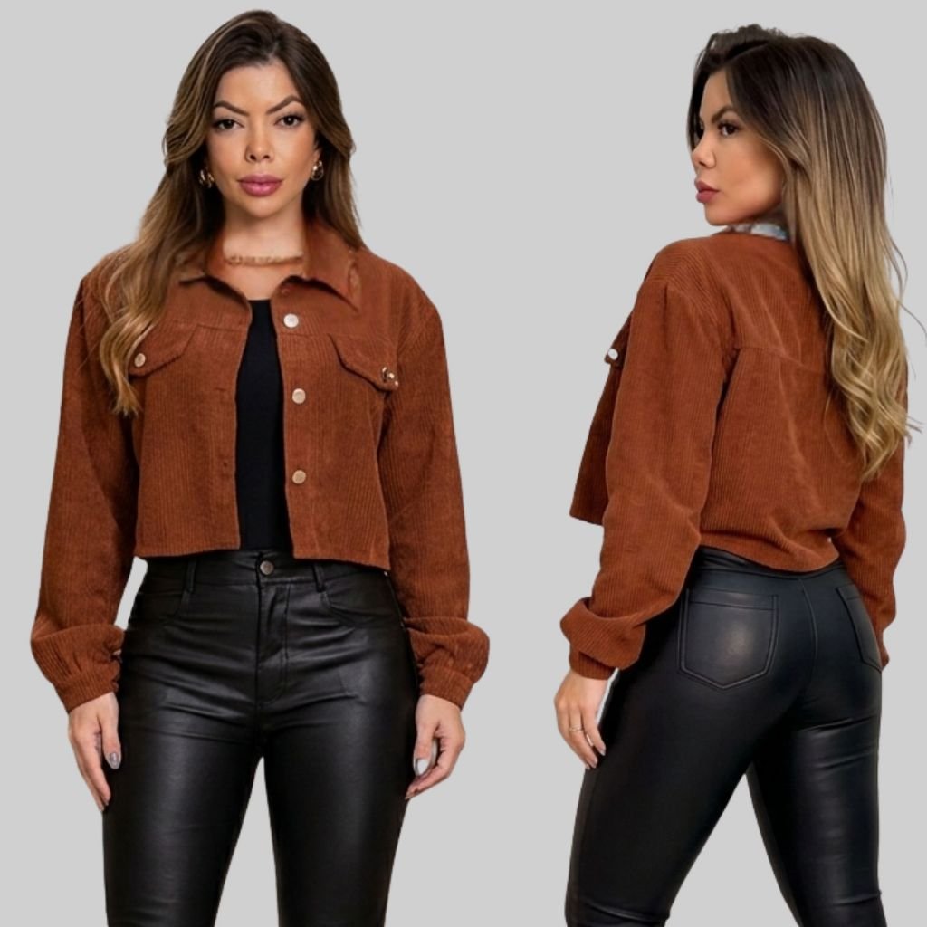 Jaqueta  Cotelê Elegante Femenino Moda tendencia 2026 Casual chic Inverno  P ao GG