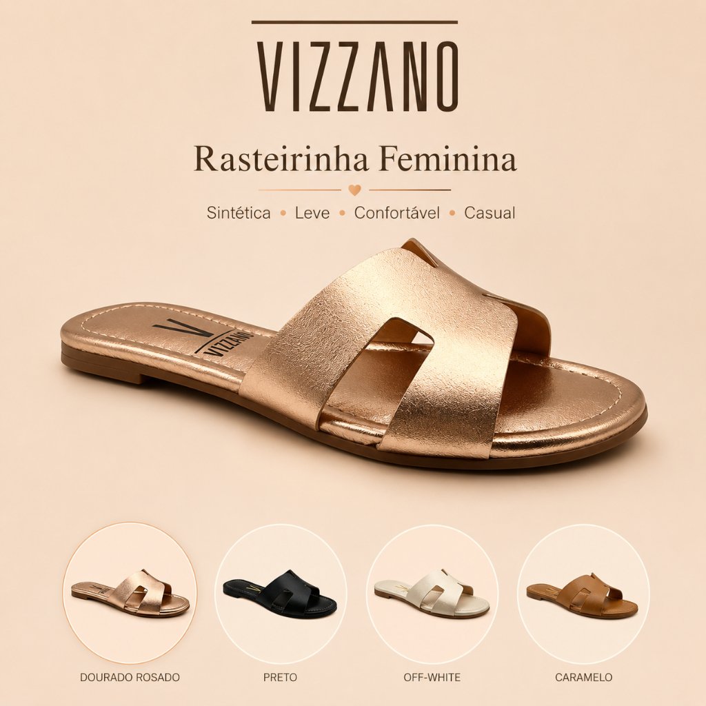 Sandália Rasteirinha Vizzano Feminina Sintética Leve Confortável Casual